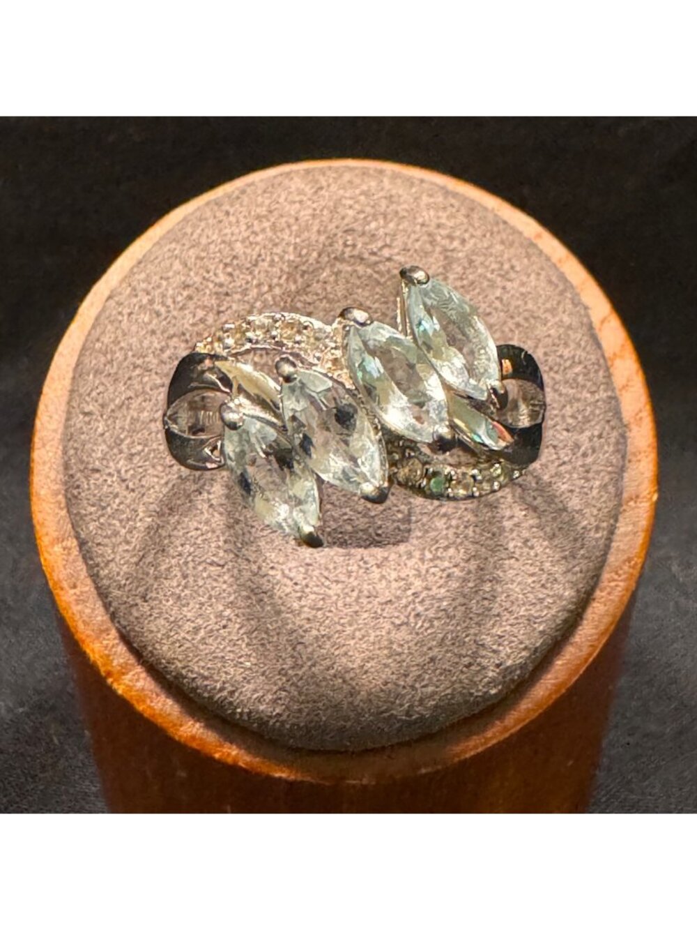 Sterling Silver 925 Pale Blue Marquise Topaz CZ Bypass Design Ring Size 10.75